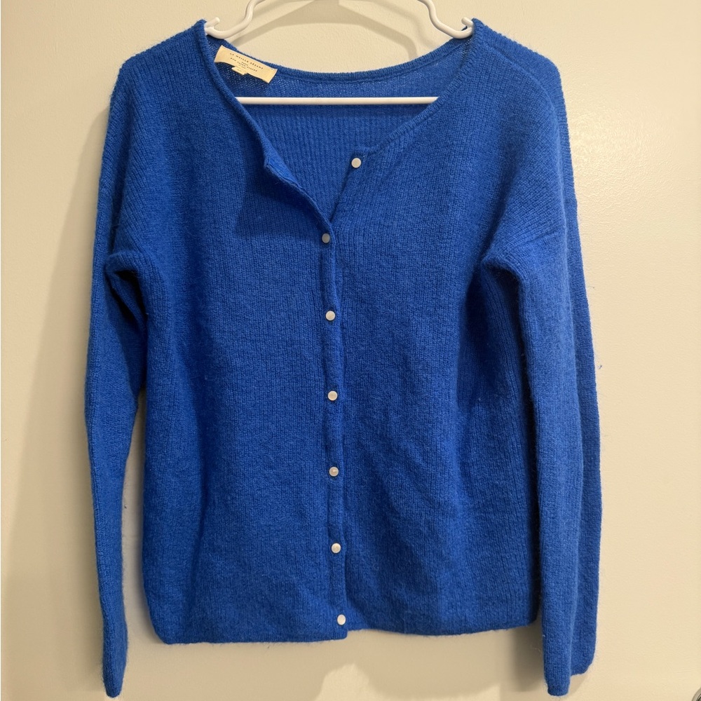 Sezane Royal Blue Button-Up Wool Cardigan